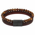 Bracciale Uomo con Perline Occhio di Tigre e Pelle Marrone