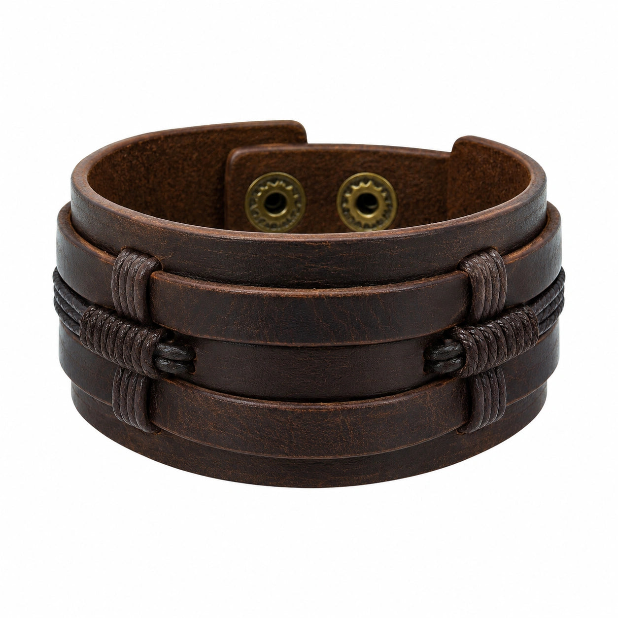 Bracciale Multistrato in Cuoio Marrone con Dettagli in Corda