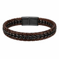 Bracciale da Uomo in Pelle Marrone Intrecciata con Catena Nera