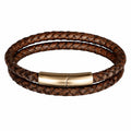 Bracciale Intrecciato Doppio Marrone con Chiusura Magnetica Dorata