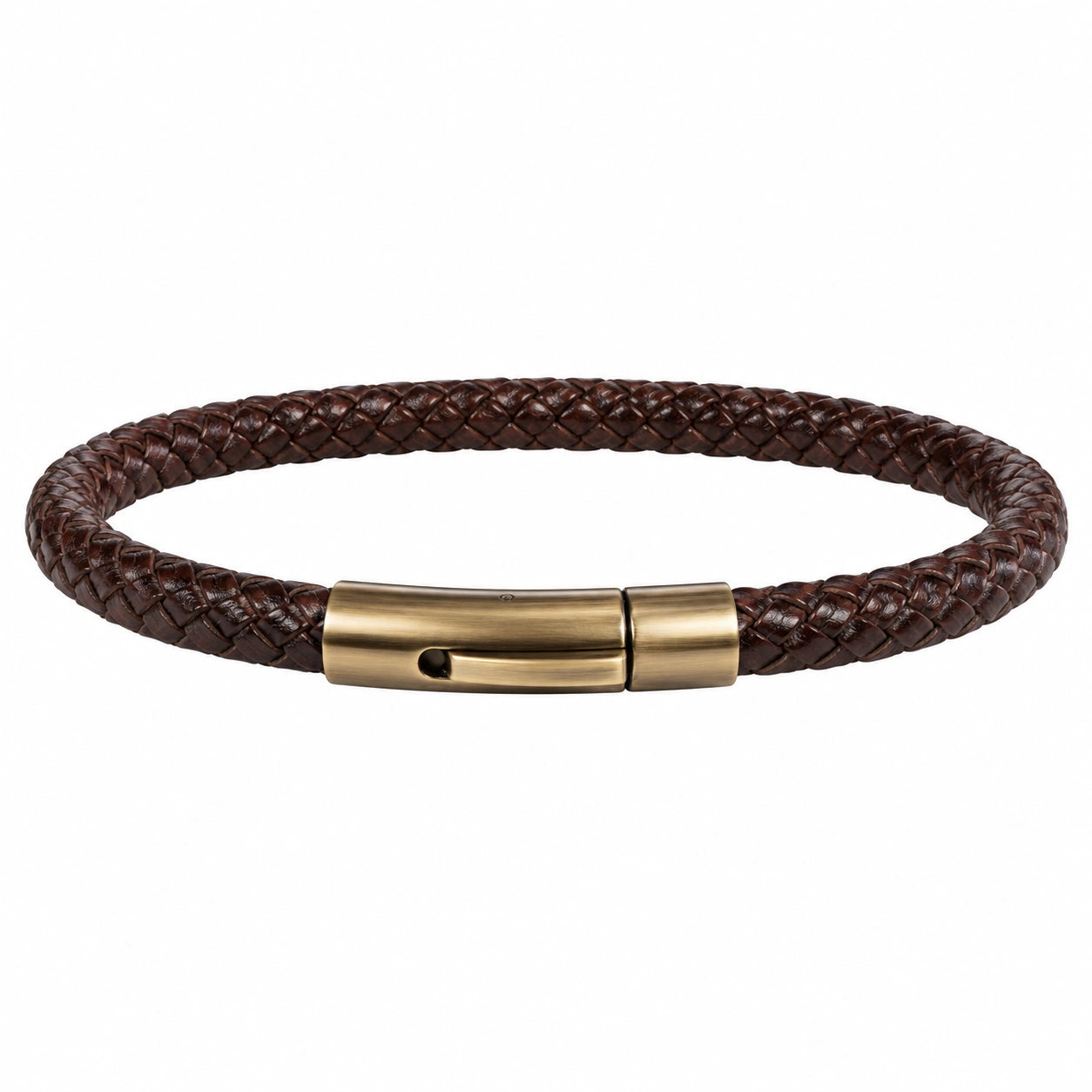 Bracciale Intrecciato Marrone con Chiusura Magnetica in Bronzo