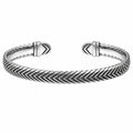 Bracciale aperto regolabile in argento, motivo a spina di pesce