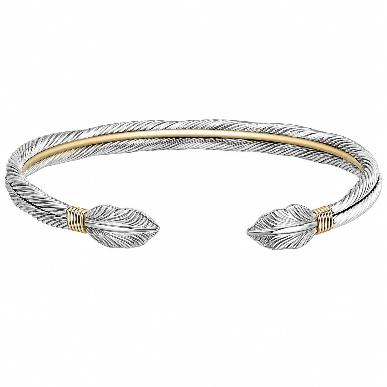 Bracciale rigido a foglia argento e oro