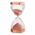 Clessidra Decorativa in Vetro Trasparente e Base in Rame, Sabbia Rosa