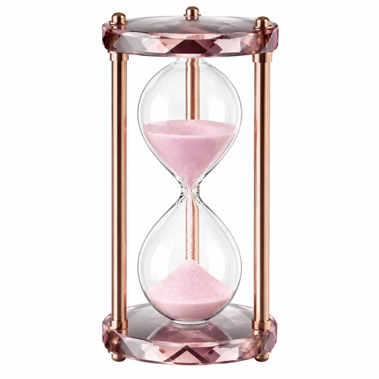 Clessidra Decorativa in Vetro e Metallo con Sabbia Rosa
