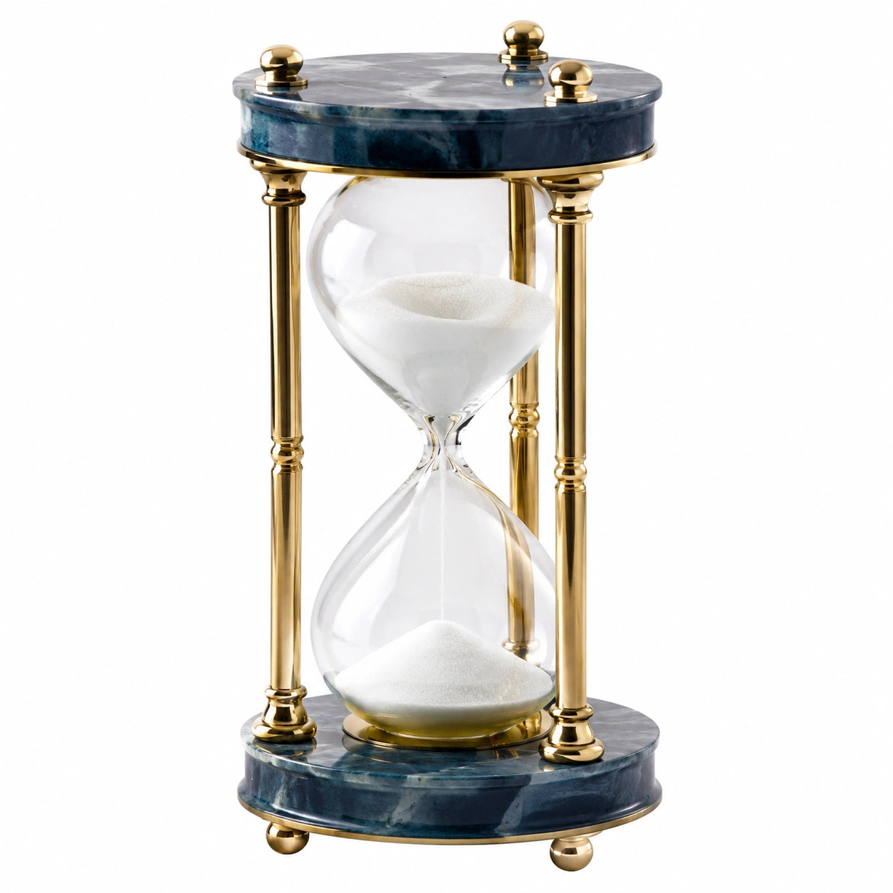 Clessidra decorativa con base in marmo blu e supporto dorato
