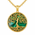 Collana con Pendente Albero della Vita Placcato Oro con Pietra Verde