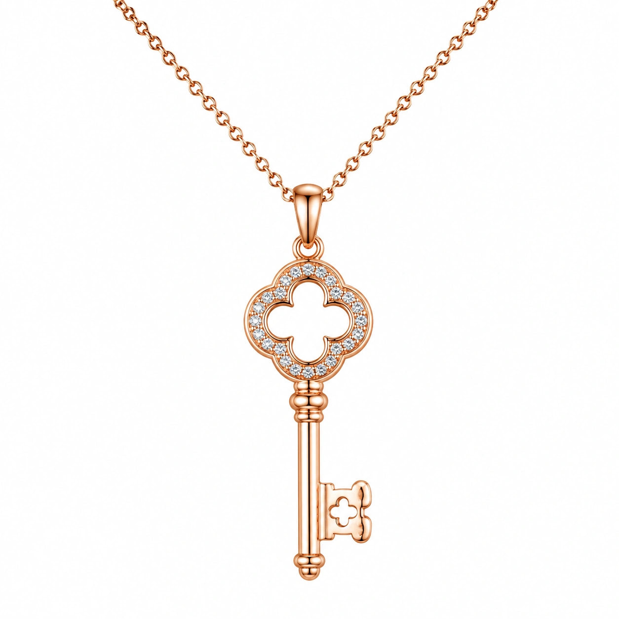 Collana Pendente Chiave Oro Rosa e Zirconi