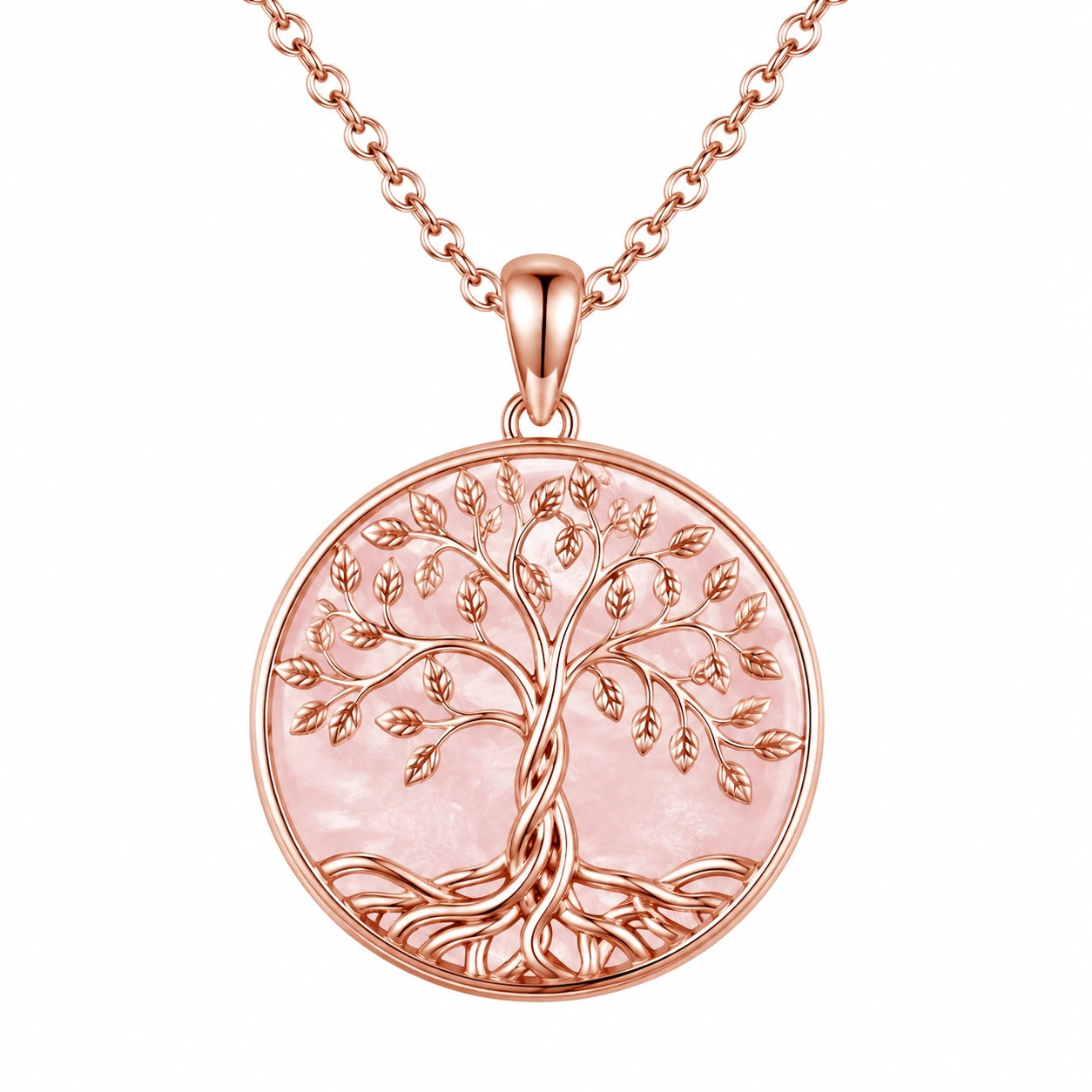 Collana Albero della Vita con Pendente in Quarzo Rosa