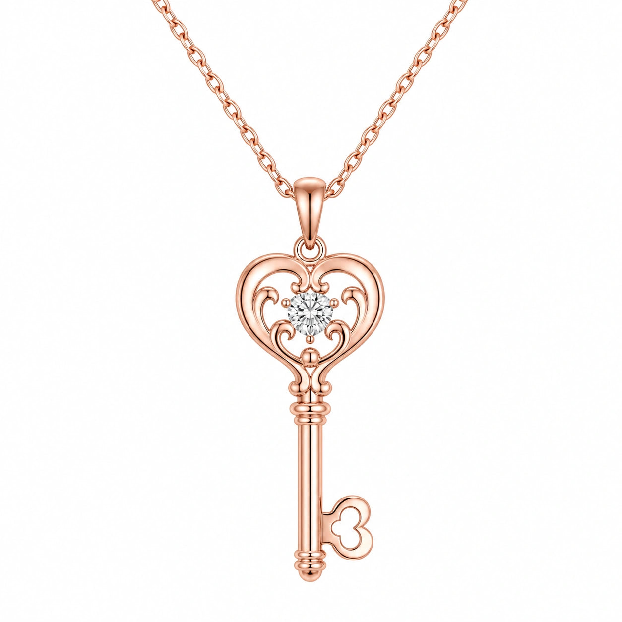 Collana con Pendente Chiave di Cuore e Cristallo