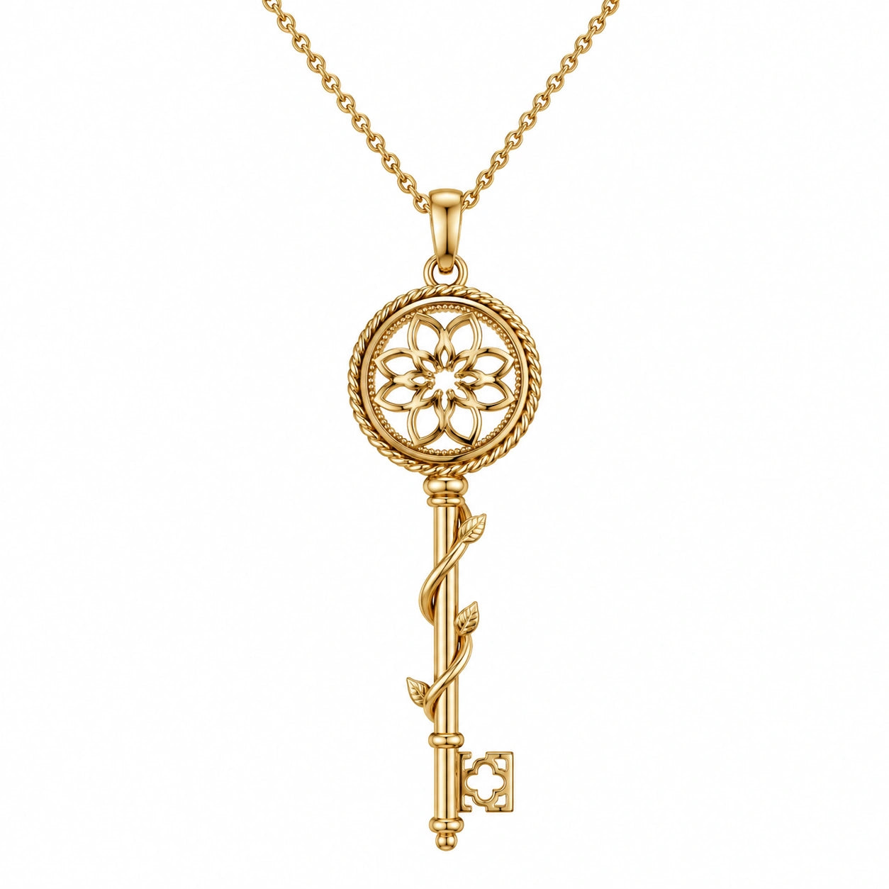 Collana con Ciondolo Chiave a Fiore in Oro