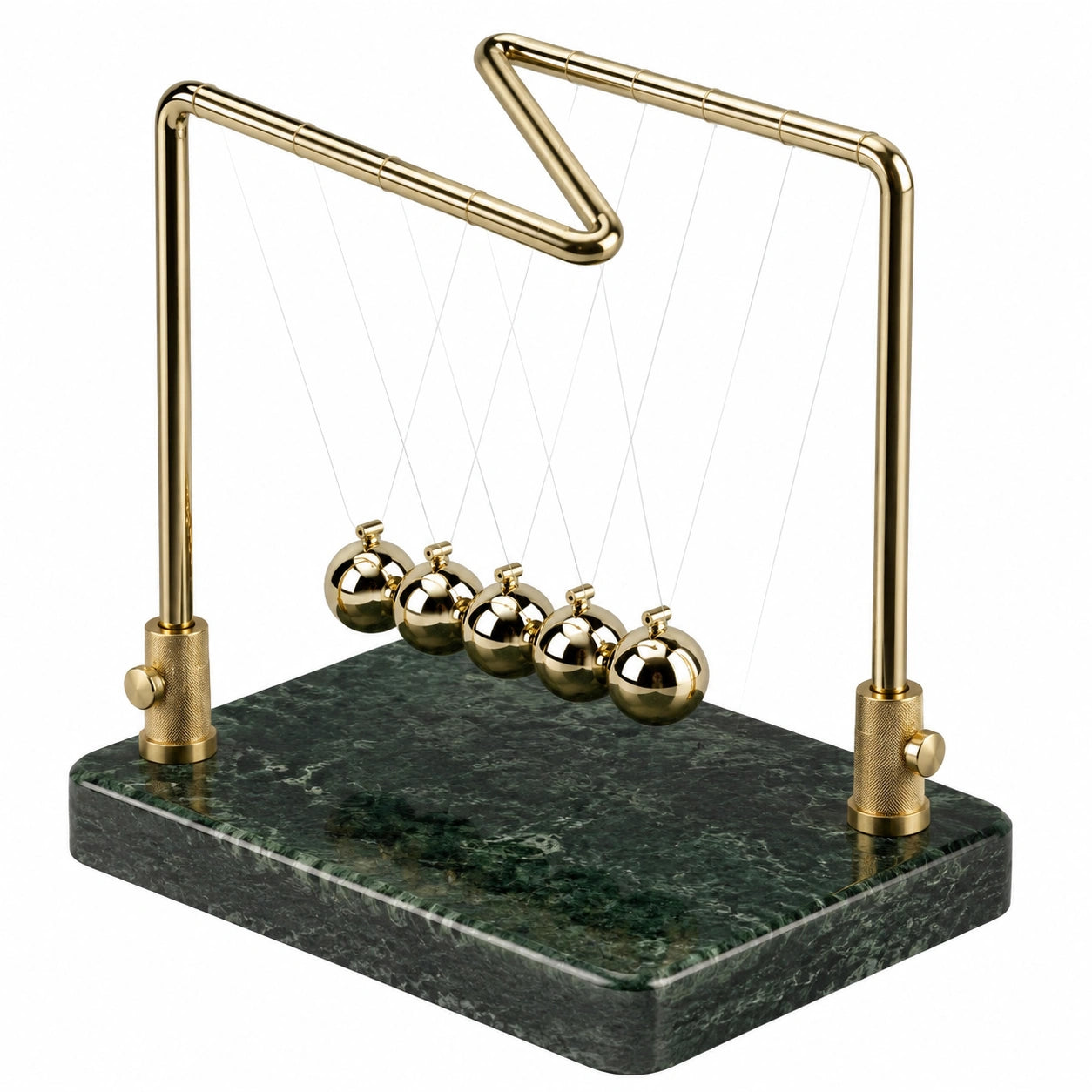 Pendolo di Newton in Metallo Dorato con Base in Marmo Verde