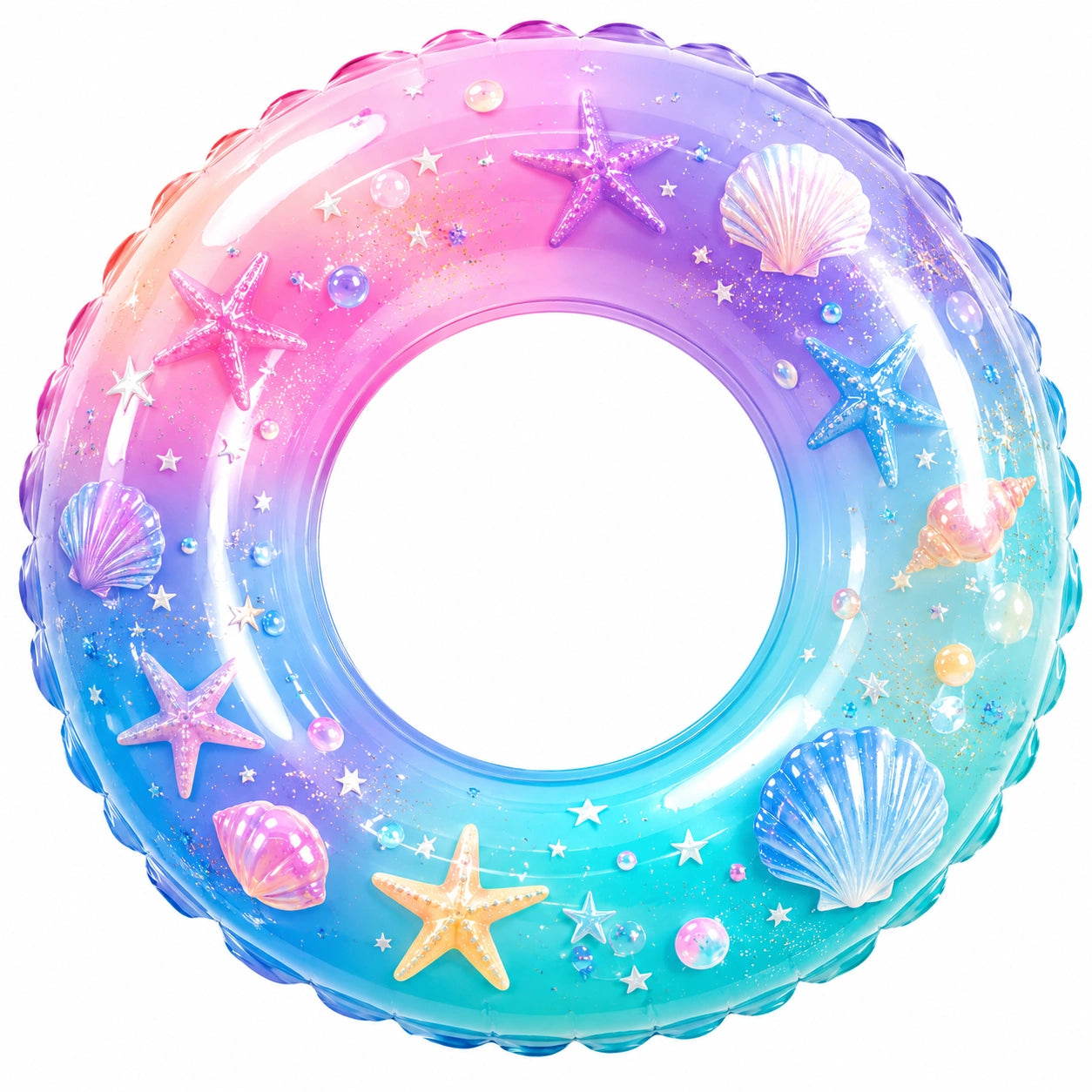 Anello Gonfiabile per Piscina con Stelle Marine e Conchiglie 110cm Multicolore